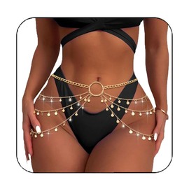BODIY Gold Waist Chain Sequin Layered Belly Chain Body Chain Body Jewelry Accessories for Women (Gold)