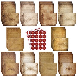 TaoBary 160 Packs Stationery Paper Set (50 Double Sided Stationery Writing Papers 50 Matching Envelopes) 60 Round Dot Sticker, 10 Design(Vintage,8.5 x 11 Inch)