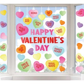 Whaline Happy Valentine's Day Window Clings Conversation Candy Heart Window Stickers Double-Side Glass Decals for Home Party Supplies, 7.9 x 11.8 Inch, 9 Sheets