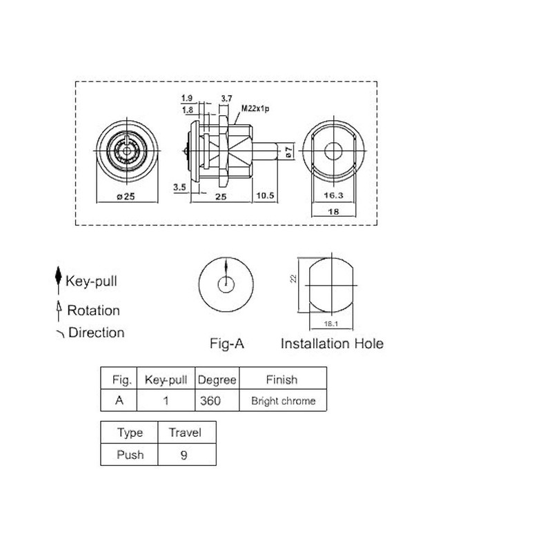 MEI Lock 2610 Plunger Lock, Threaded (KA# 1501)