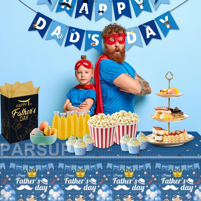 3PCS Fathers Day Disposable Tablecloth - 108" × 54", Happy