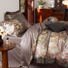 mixinni Vintage Floral Duvet Cover Set - Queen Size, 100% Long Staple Cotton Percale, Reversible Garden Style Bedding Set with Zipper Closure, 3-Piece Luxury Duvet Cover with 2 Pillow Shams (20"x26")