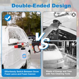 DUSICHIN Pressure Washer Short Gun Foam Cannon 1/4" Quick Connector,Car Wash Foam Gun Kit Dual Connector Accessory,Double Tip Attachment For Soap Cannon with 5 Nozzle Tips DUS2501