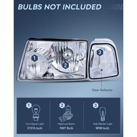 Nilight Headlight Assembly for 2001 2002 2003 2004 2005 2006 2007 2008 2009 2010 2011 Ford Ranger Replacement Headlamp Chrome Housing Clear Reflector