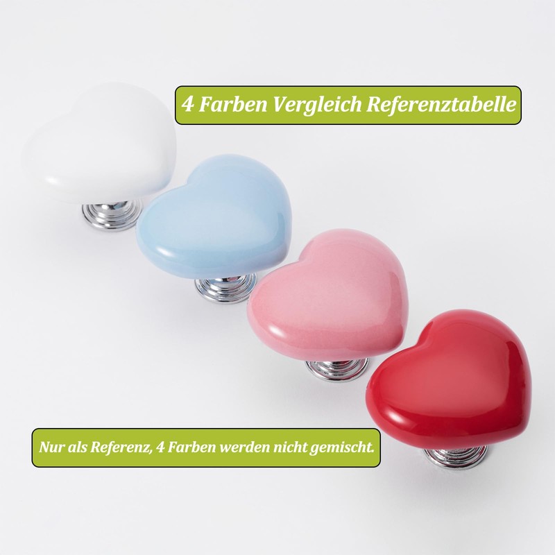 NAKUPENDA 4 x Heart-shaped Ceramic Knobs, Drawer Knob, Ceramic Handle,