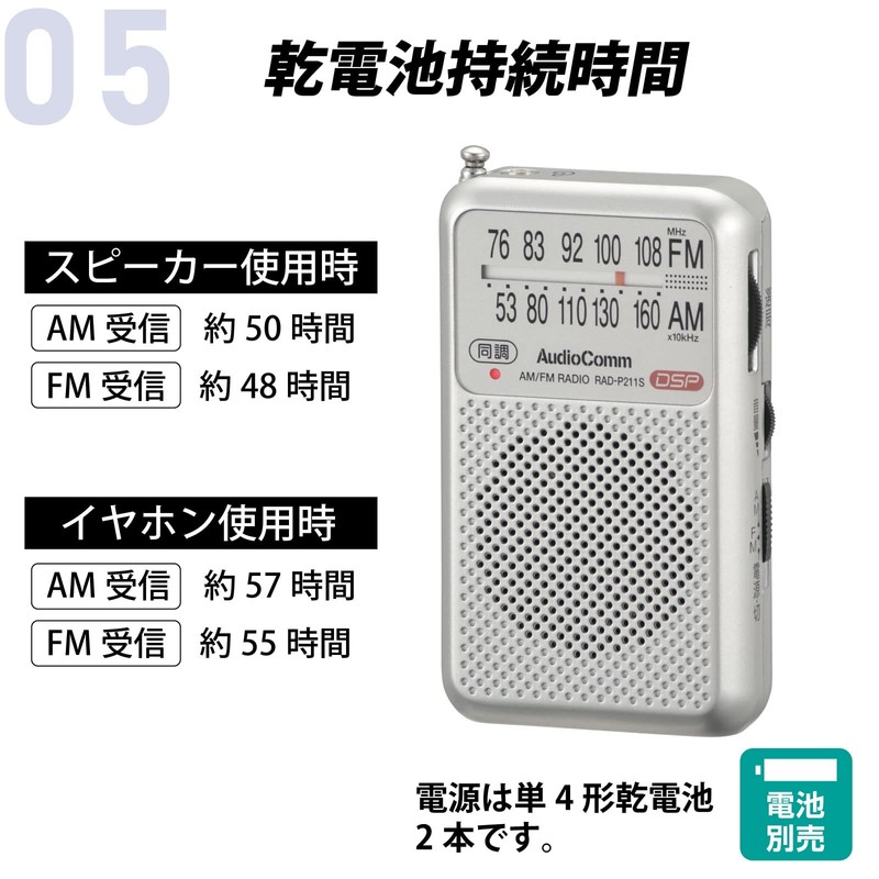 Ohm Electric AudioComm Pocket Radio AM/FM Silver RAD-P211S-S 03-0975 OHM