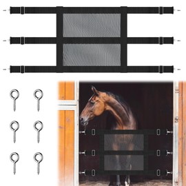 Clysee Nylon Stall Guards for Horses with Adjustable Straps and Sturdy Snap Hooks Mesh Stall Doors for Horses Black Horse Stall Gate with 6 Nails to Keep Horse Securely in Stall, 57 x 18 Inch