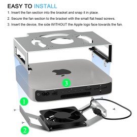 IFCASE Mac Mini Cooling Fan Mount, Behind Monitor, Under Desk, Wall Mount Cooling Fan Stand for Mac Mini 2010 to 2023 M2, Compatible VESA Holder with Anti-Scratch Pad (Silver)