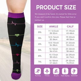 LEOSTEP 2XL-5XL Plus Size Compression Socks Plus Size for Men and Women, Wide Calves (3 Pairs), Circulation and Recovery, Increase Endurance, Hiking, Travel Socks 20-30mmHg, Pineapple