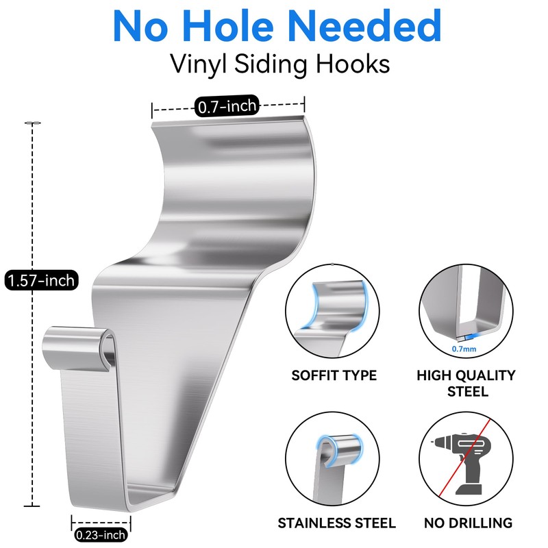 Amuille 20 Pack Vinyl Siding Hooks, No Hole Siding Hanging