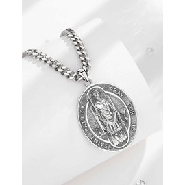 NFUSEU Saint Patrick Necklace, 925 Sterling Silver Pagan Medal Patron Pendant Christian Faith Religious Angelic Protection Divine Protection Dual Wear Jewelry Amulet Gifts for Men Women