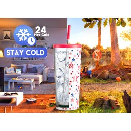 Meoky 24 oz Insulated Tumbler with Lid and Straw, Stainless Steel Vacuum Insulated Tumbler, Keeps Cold for 24 Hours, 100% Leak Proof, Fits in Car Cup Holder (Star)