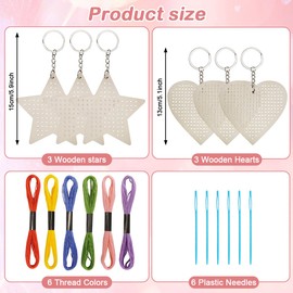 YXJDWEI 6 Piece Wooden Cross Stitch Set, Wooden Cross Stitch Kits, Wooden Craft Sets for Beginners, Wood Sewing, Cross Stitch Crafts and Sewing