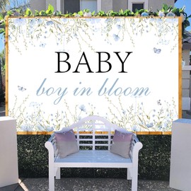Kreatwow Baby Boy in Bloom Backdrop for Boys Baby in Bloom Baby Shower Decoration Blue Floral Backdrop Boho Flower Gender Reveal Decor Baby in Bloom Background Floral Spring Baby Shower Party Supplies