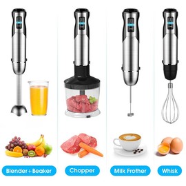 【Christmas Gift】BONTIQUE Hand Mixer Stick Blender, 400W 5-in-1 Multi-Purpose Hand Blender, 12-Speed Food Processor 600ml Beaker, 500ml chopper, Egg Whisk and Milk Frother, Black，Black Friday CyberMonday