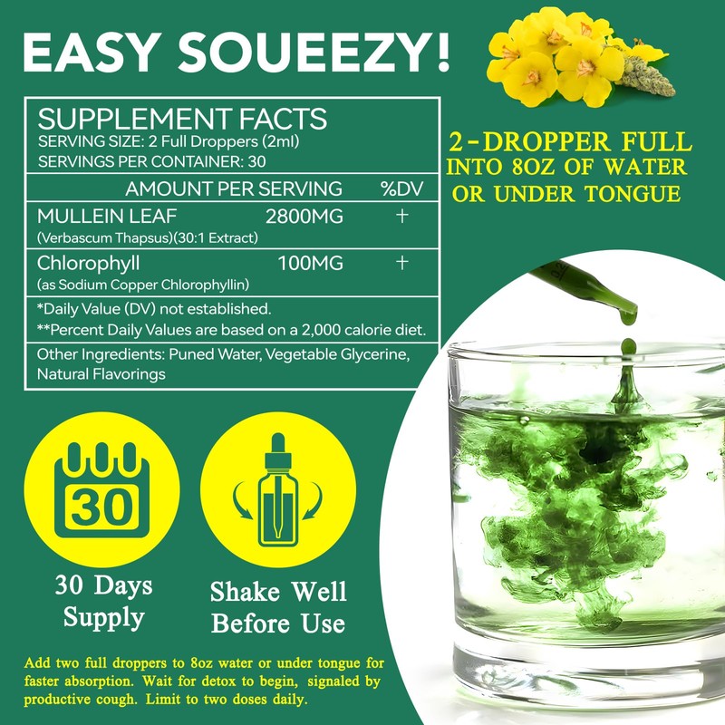 Mullein Drops, Mullein Leaf Extract for Lungs, Powerful Mullein Leaf
