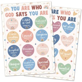 Qyeahkj 2 Pcs Christian Poster Bulletin Board Set God Says You are Motivational Bible Religious Jesus Themed Classroom Decor Inspiring Classroom Sunday School Wall Decor Bulletin Board Supplies(Boho)