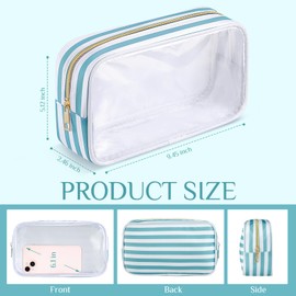 Kacctyen Clear Nylon Makeup Bag Preppy Cosmetic Bag Transparent Toiletry Pouch with Zipper Skincare Toiletry Pouch Portable Makeup Organizer for Women Travel(Green Stripe)