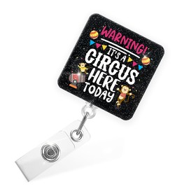 Sixrip Warning It's A Circus Here Today Retractable Glitter Badge Reel with Alligator Clip, Funny Monkey Badge Holder Gifts for Nurse Health Care Medical Professional Circus Lover Teacher