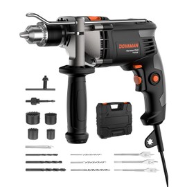 DOVAMAN PHD03B 7.5A Corded Hammer Drill, 1/2'' Impact Drill with Variable Speed 0–3000RPM, Metal Chuck, 2 Modes for Concrete, Wood, Metal – Includes Bits & Carrying Case