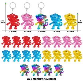CiciBear 25 Pack Monkey Sequin Keychains for Zoo Themed Party Favors, Kids and Adults Birthday Gift, Jungle Safari Animals Baby Shower, Party, 5 Colors