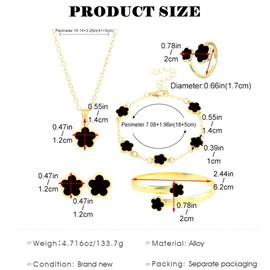 FDEETY Jewellery Set Adjustable Alloy Flower Jewellery with Earrings Necklace Bracelet Ring Pendant Party Jewellery Set for Women and Girls, Alloys