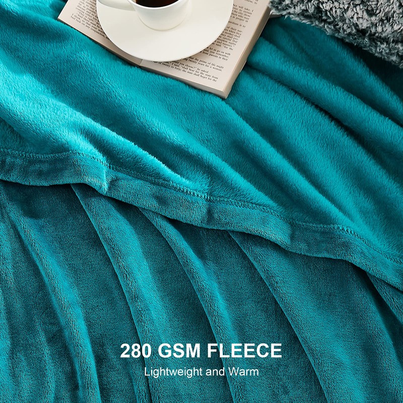 EHEYCIGA Fleece Blanket Teal Throws for Sofas Fluffy Warm Soft