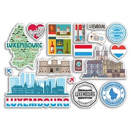 A5 Sticker Sheet Luxembourg Landmarks Vinyl Stickers - Country Map Airport Stamps Skyline Flag Travel Holiday City Aesthetic #80275