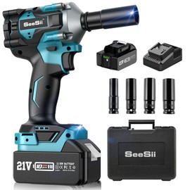 Seesii 3/8" Cordless Impact Wrench, Power Impact Gun w/Max Torque 330Ft-lbs(450N.m), 4.0Ah Rechargable Battery & 4 Sockets, Compact Power Impact Wrench for Lightduty Work Car Home,WH450