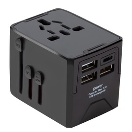 GUNGY Travel Adapter Worldwide Socket Adapter Universal Travel Plug with 3 USB 1 USB-C Ports and AC Socket Travel Adapter for USA Europe UK Australia 150 Countries Black