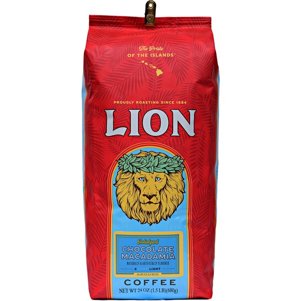 Lion Coffee, Chocolate Macadamia Flavor, Medium Roast - Ground, 24 Ounce Bag