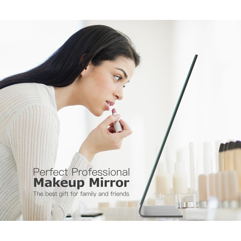 NEZZOE Rectangular Makeup Mirror for Desk, 12 inch Aluminum Table