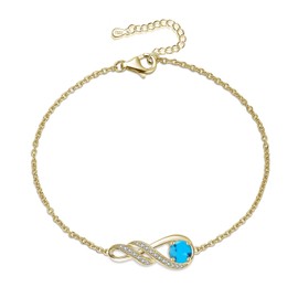 LOCIBLO December Birthstone Bracelets for Women 925 Sterling Silver Synthetic Turquoise Bracelet Gold Plated Infinity Pendant Jewelry for Her, 6.7"+1.2"