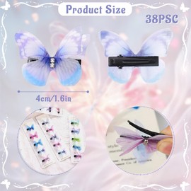 Shinybox Pack of 38 Butterfly Hair Clips, 10 Butterfly Face Stickers, 3D Snap Butterfly Hair Clips and Stickers Glitter, Butterfly Glitter Hair Clip for Carnival Party