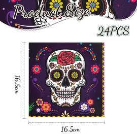 Kotkiddy 24 Stück Blumen Totenkopf Servietten, Mexikanisches Abendessen Einweg Handtuch Papier Servietten für Badezimmer Feiertag Fiesta Party Tischbedarf