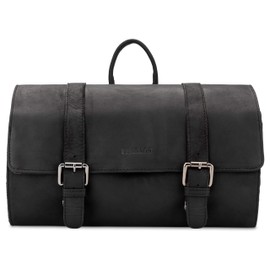 LEABAGS Large Leather Premium Toiletry Bag for Men and Women I Spacious Cosmetic Bag I Wake Bag I Beauty Case I Wash Bag