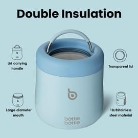 BOTTLE BOTTLE Insulated Food Container 21 oz with Transparent lids Insulated Food Jar Keep Cold Salad Bowls with Carrying handles Easy to Carry to Work Blue