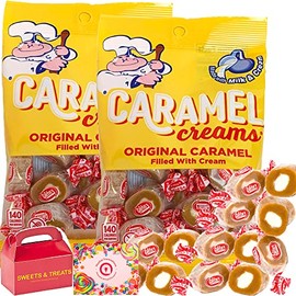 Original Caramel Creams - Made with Real Milk and Cream - Goetze Candy Individually Wrapped Pack of 2 - Treat Box Included. (2 Bags)
