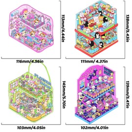 4 Sets DIY 3D Fun Mini Animal House Clamshell Sticker Scenes with Tweezers Make Your Own Florist Clip Doll Machine Dresser Bag Scene Stickers Cute Micro Room Stickers for Relief Stress Pass The Time