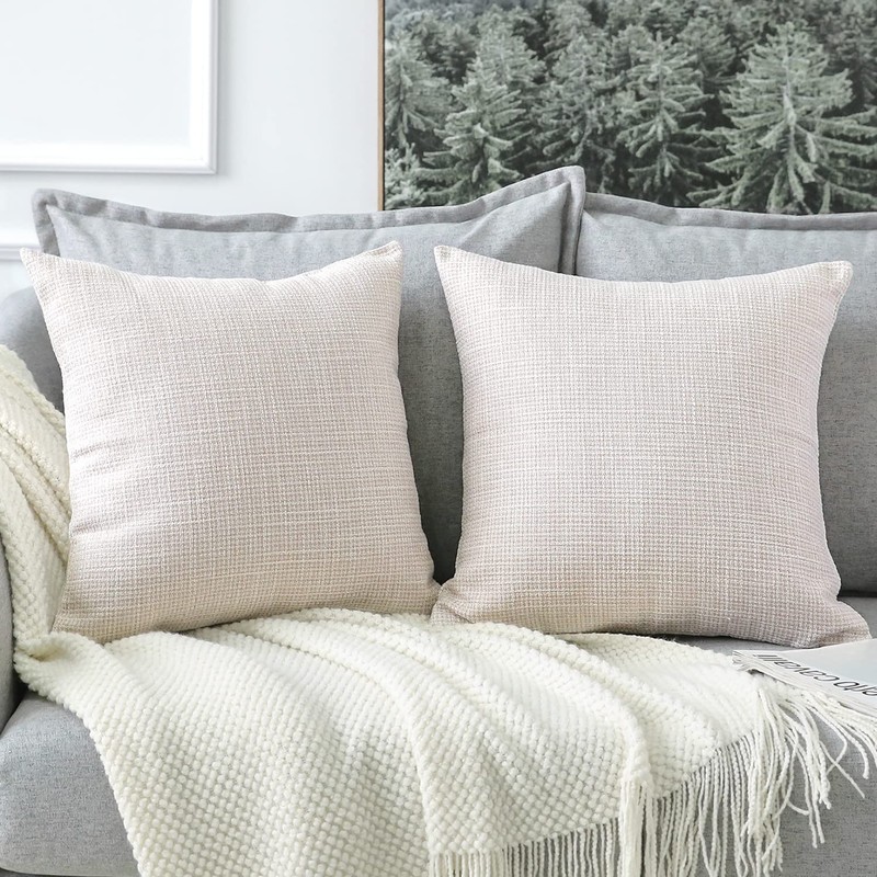 Artscope Cushion Covers Set of 2 Linen Decorative Square Pillowcases