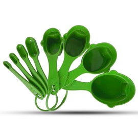 Crisp 8 Piece Measuring Cup & Spoon Set - Plastic, Durable Kitchenware, Dishwasher Safe - Made in the USA - Green