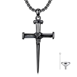 MEIDERBO Black Cross Urn Necklace for Ashes Three Nail Cross Cremation Necklace 925 Sterling Silver Christian Pendant Memorial Jewelry Keepsake for Men Father Husband Brother