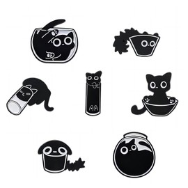 FIHODONE Pack of 7 Pins Black Cat Pin Cute Pin Badge Playful Cats Animal Pin Enamel Pins Set for Women and Girls, Black Cat Enamel Lapel Pins, Zinc alloy