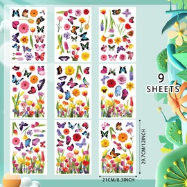 Hianjoo 127 PCS Butterfly Flower Spring Window Clings for Glass Windows, Holiday Spring Window Clings Flower Decals, Removable Reusable Double Sided Static Clings
