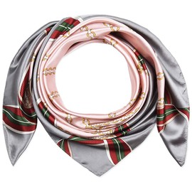 corciova 35 x 35 Women Silk Square Hair Scarf Silver Pink Geometric Chains Curly Headband Sleeping Fashion Bandana Headscarf