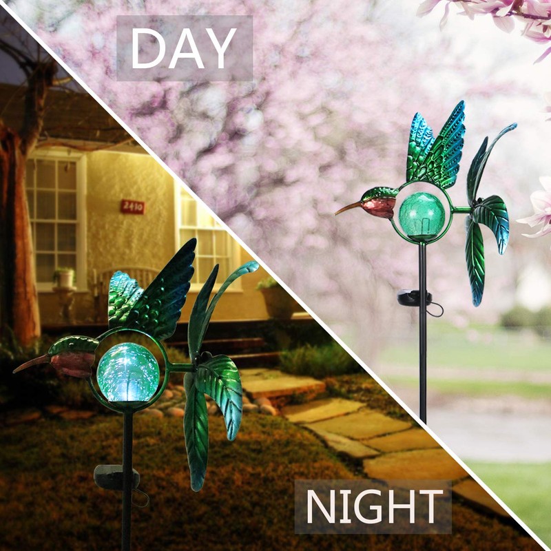 Afirst Solar Hummingbird Wind Spinner, Metal Kinetic Garden Stake Lights