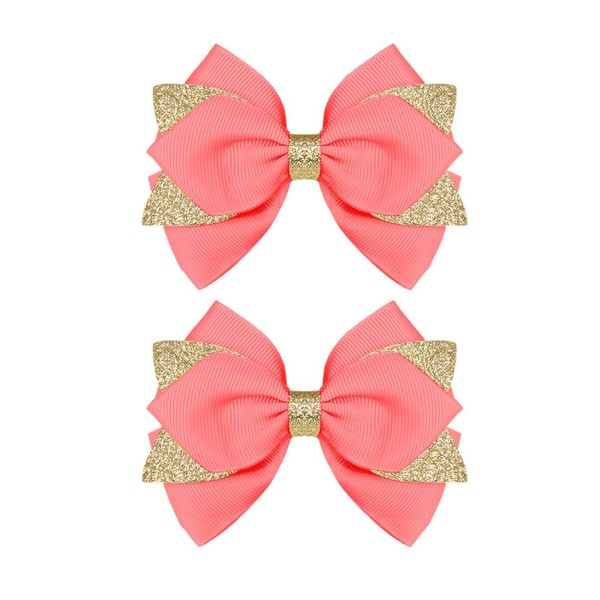 Koolgil 4-inch Glitter Hair Bow Clips Girls Sparkly Ribbon Bow