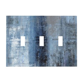 Indigo Navy Teal Turquoise Blue Gray Abstract Decorative 3 Gang Light Switch Cover Modern Rustic Vintage Grunge Graffiti Oil Painting Art Triple Toggle Outlet Cover Electrical Switch Face Wall Plate
