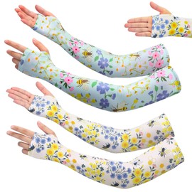 Shyyween 2 Pairs Gardening Sleeves for Women UV Cooling Sun Protection Arm Covers Anti Scratch Sleeves for Farmer Harvesting(L)