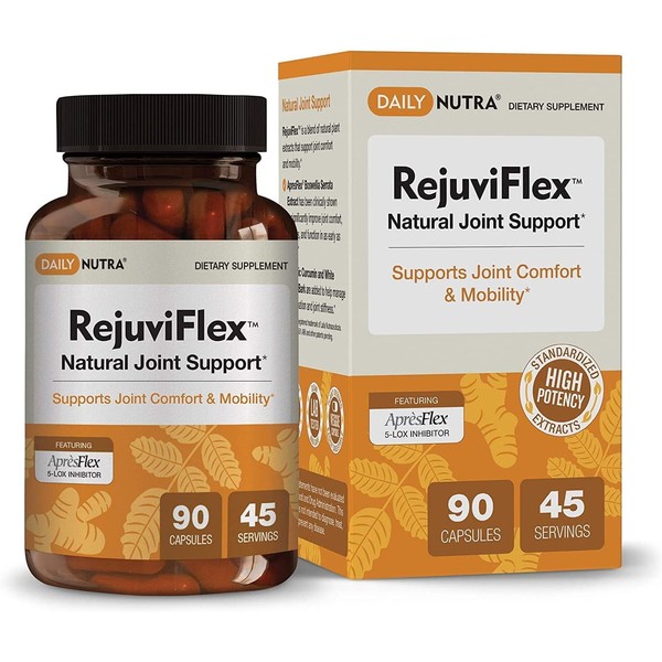 DailyNutra RejuviFlex - Natural Joint Supplement with ApresFlex Boswellia Serrata, Turmeric Curcumin, & White Willow Bark - for Overall Joint Health & Function - (90 Capsules)